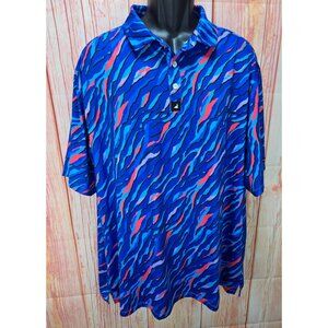 Surfcuz Mens Blue Abstract Pattern Polo Shirt XXXL